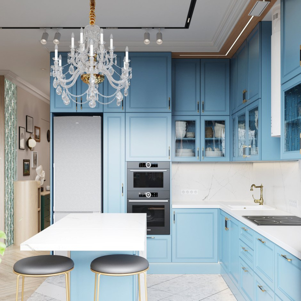 Лучший проект 2023 года: квартира 104 м² с красивой голубой кухней