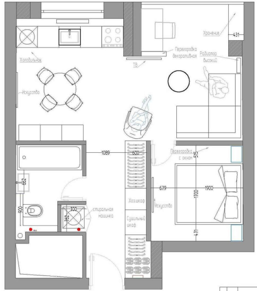 Яркая и функциональная квартира 40 м² с отдельной спальней