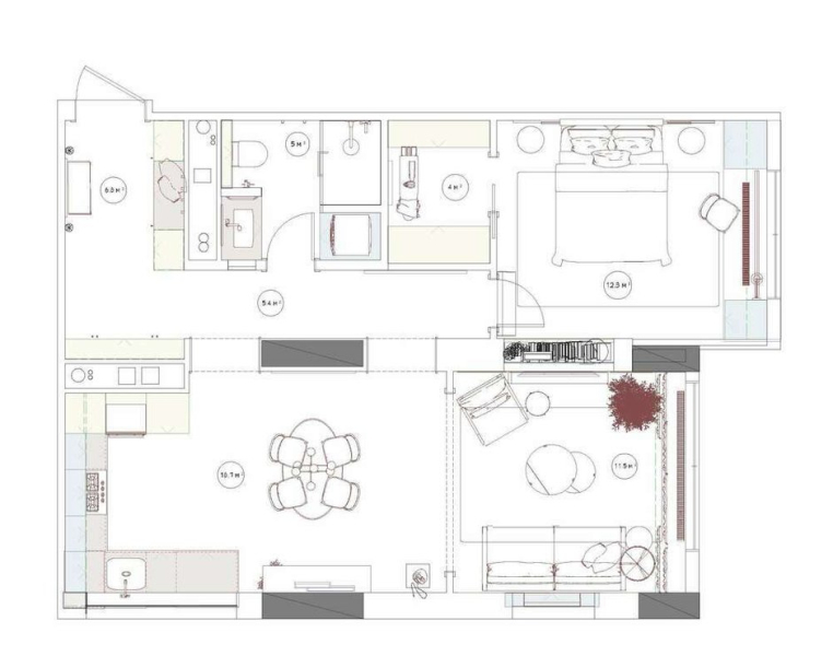 Современный дизайн с французским шармом: двухкомнатная квартира 65 м²