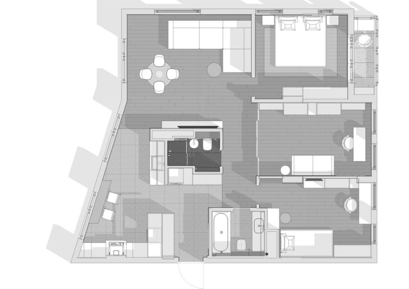 Семейная квартира 100 м² с круговой планировкой