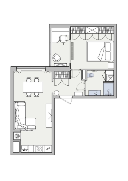 Двухкомнатая квартира 50 м² для творческой семейной пары